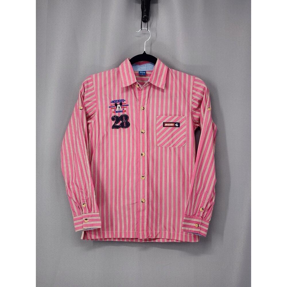 Disney Mickey Mouse Shirt Womens Size 10 Pink 1928 Memorial Shirt Stripe Casual